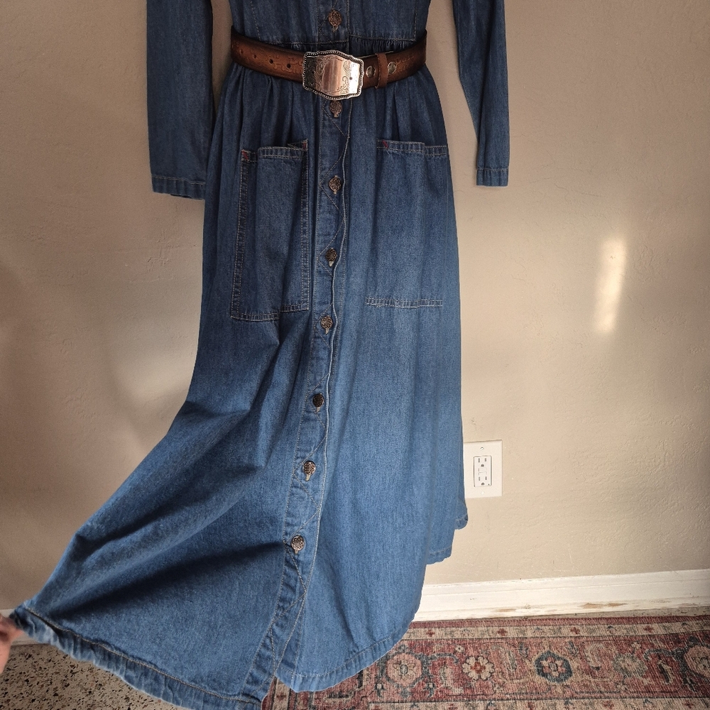 Vintage 80s Western Yeehaw Long Sleeve Dress Small - Picture 5 of 10